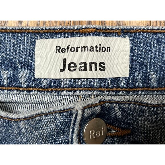 REFORMATION Blue Liza High Rise Straight Leg Denim Jeans  Women's Plus Size 38 - Picture 3 of 10